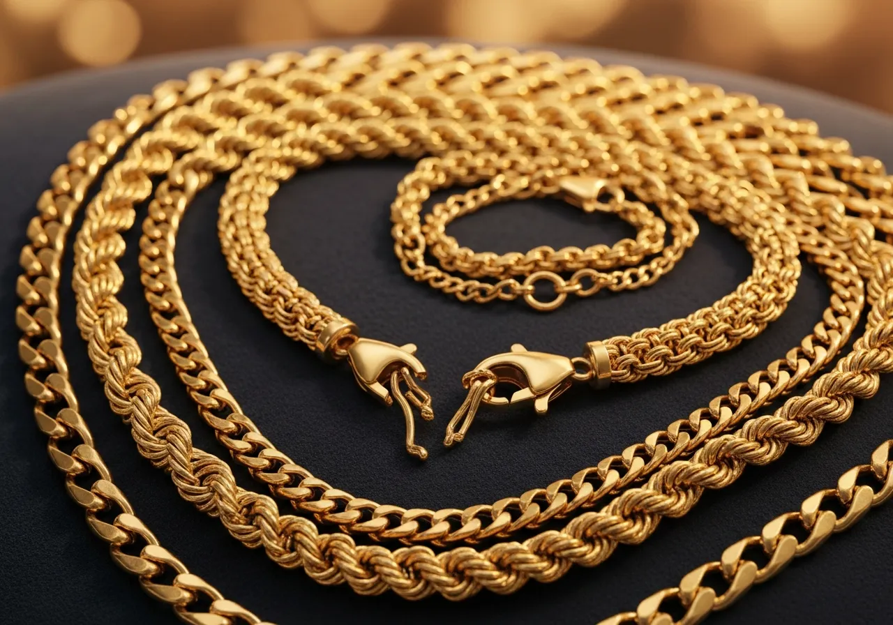Gold curb, rope and Figaro necklaces and chains bought for cash on the Gold Coast