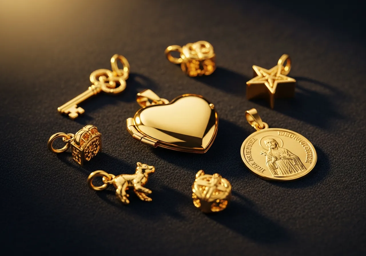 Gold pendants, a heart locket and charms we buy for cash on the Gold Coast