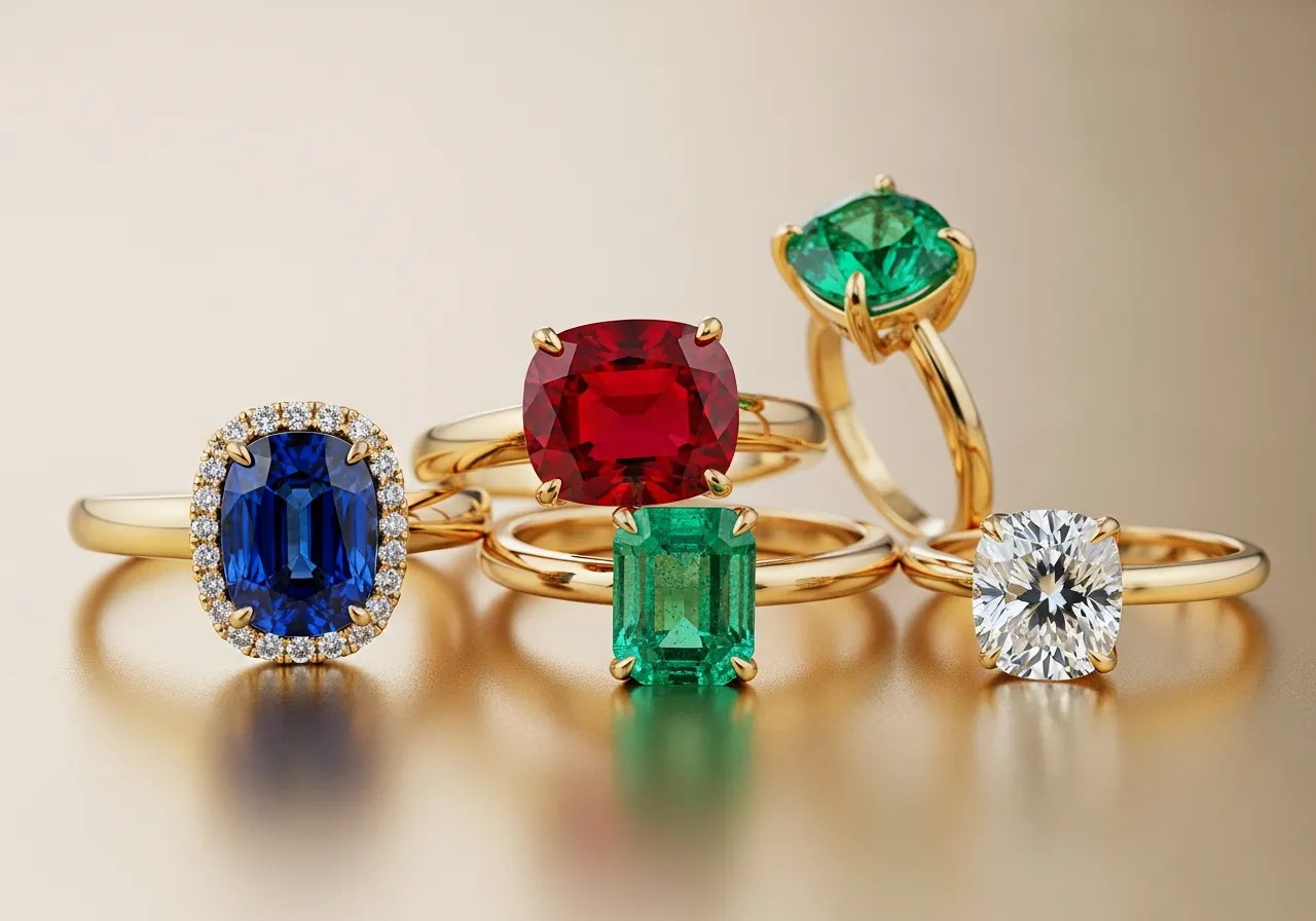 Gold rings set with diamonds, sapphires, rubies and emeralds bought by EasyGold's Gold Coast ring buyers